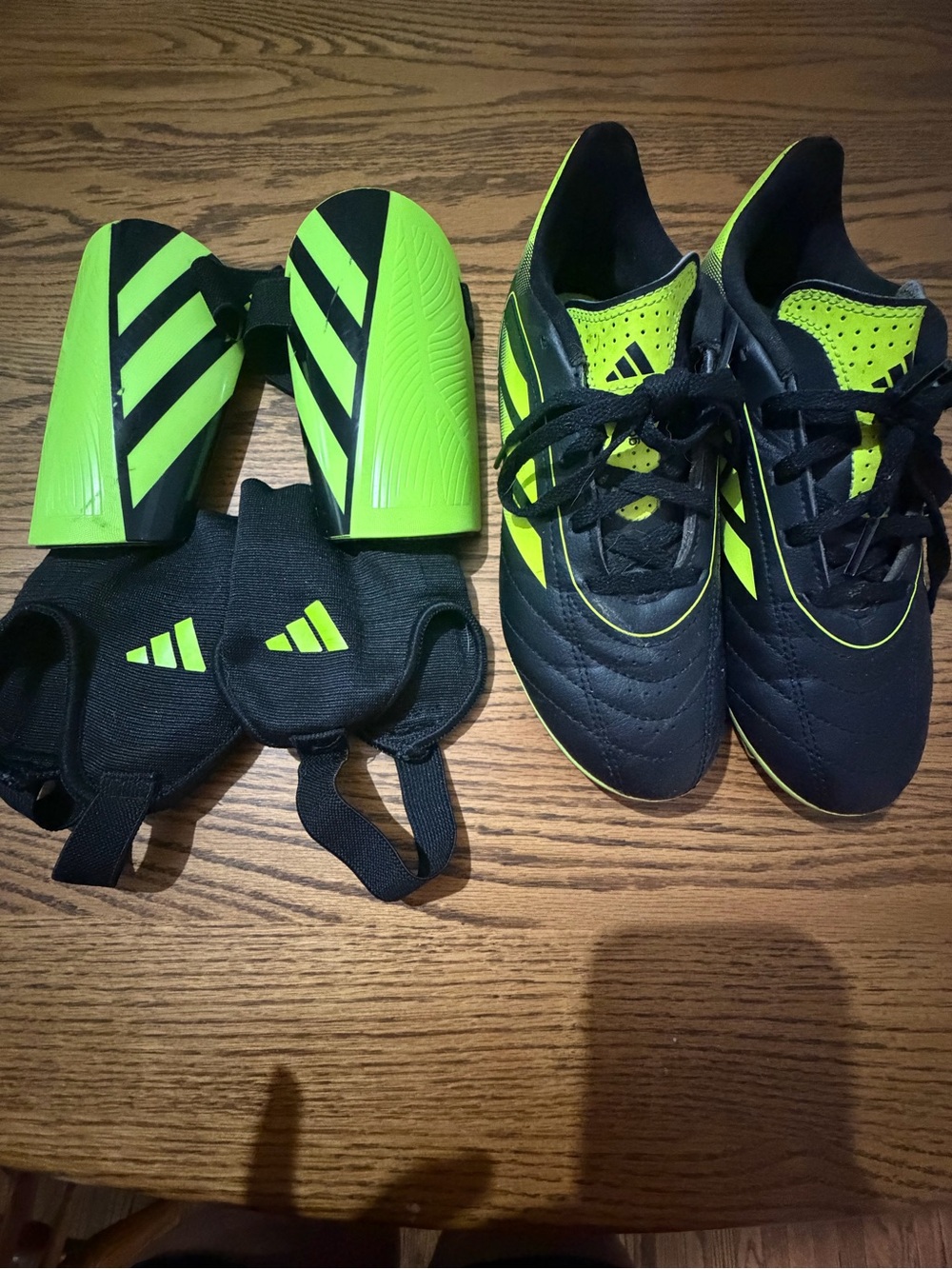 adidas Black and Neon Green Soccer Cleats with Matching Shin Guards